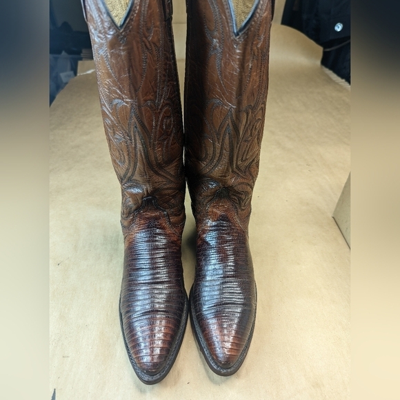 Dan Post boots women's sz 5.5M Exotic Genuine Brown Teju Lizard Classic Western - Picture 2 of 13